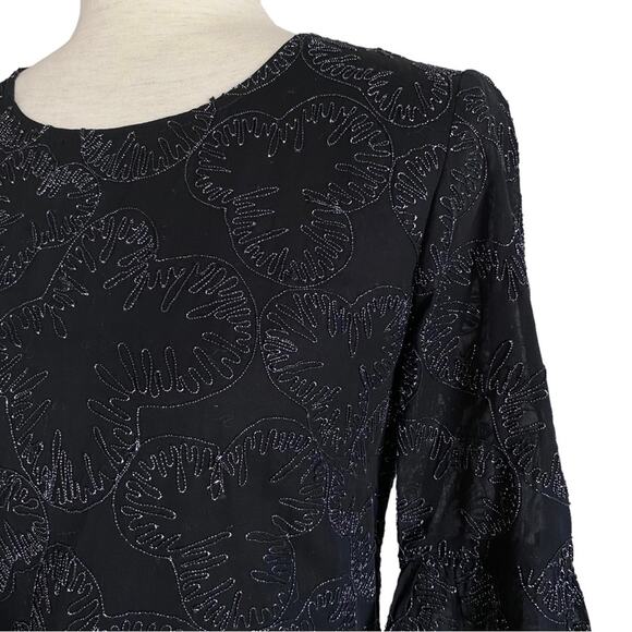 FRENCH CONNECTION Black Sequin Sparkle Bell Cuff Shift Dress Size 6 Mini - Picture 2 of 9
